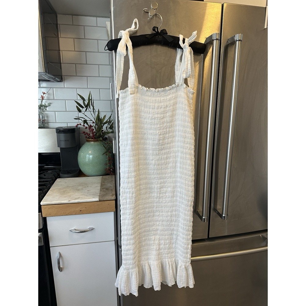 Boho Beach Festival Sheath Dress Cream Tie Straps Ruched Body Cozy Mermaid SzXS